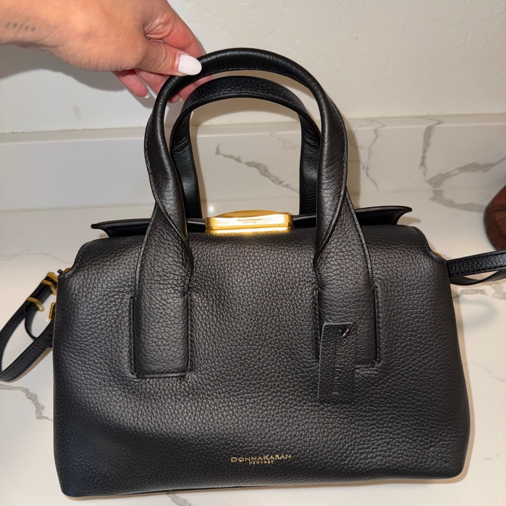 Donna Karan Black Satchel with Gold Accents